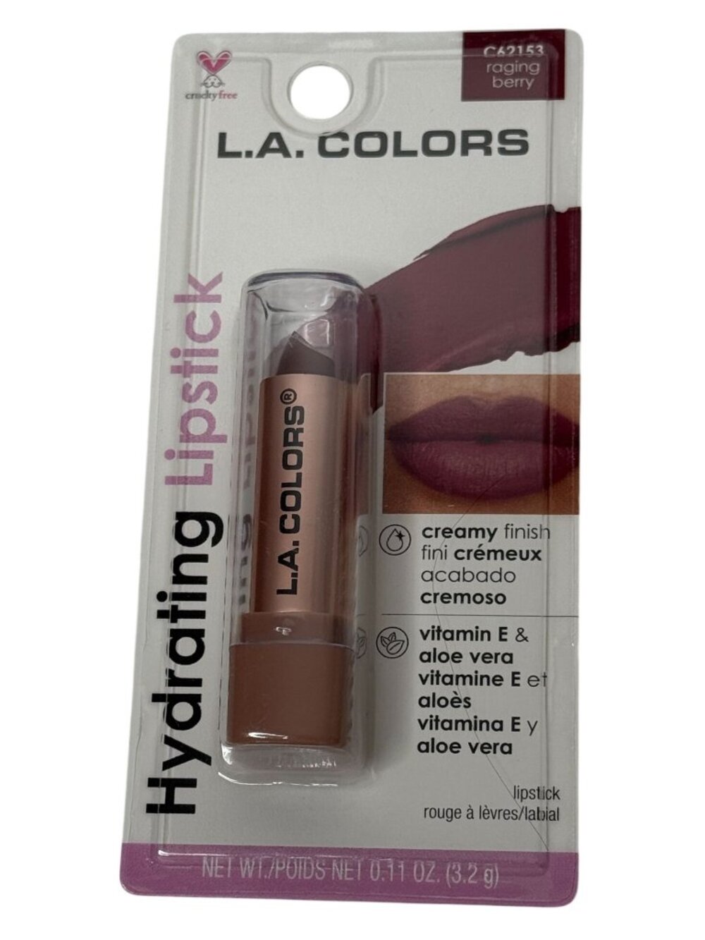 LA Colors Hydrating Lipstick Raging Berry C62153 Vitamin E Aloe New
